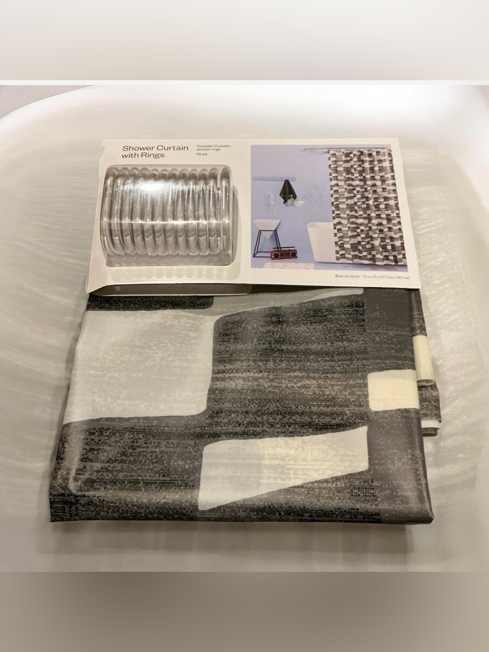 Room Essentials Gray & White Abstract Block Shower Curtain